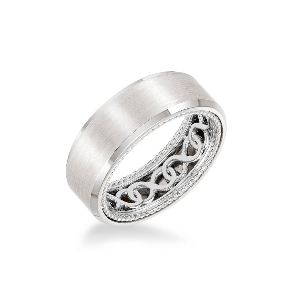 PROFESSIONAL GOLDSMITHING 彫金 アラン・リヴィア 8MM Men's Contemporary Wedding Band - Bright Brush Finish