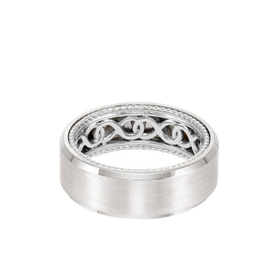 8MM Men's Contemporary Wedding Band - Bright Brush Finish and Bevel Edge with Inside Infinity Pattern and Rope Edge