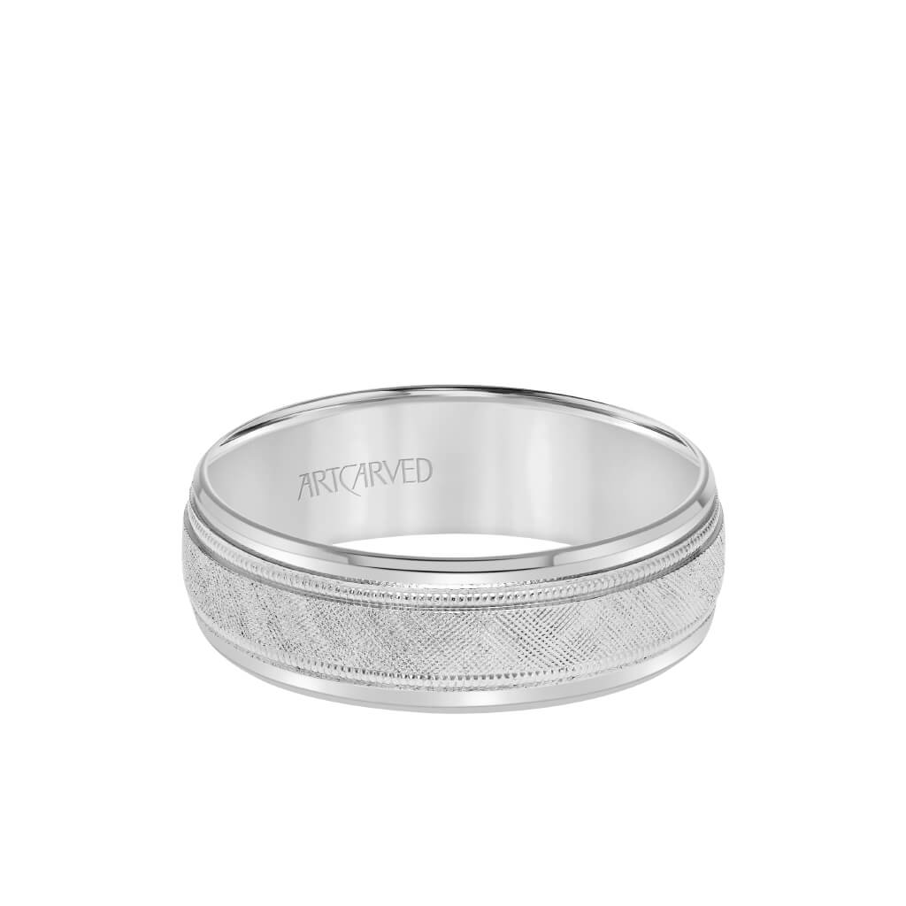 7MM Men&#39;s Classic Wedding Band - Etched Finish with Milgrain and Bevel Edge