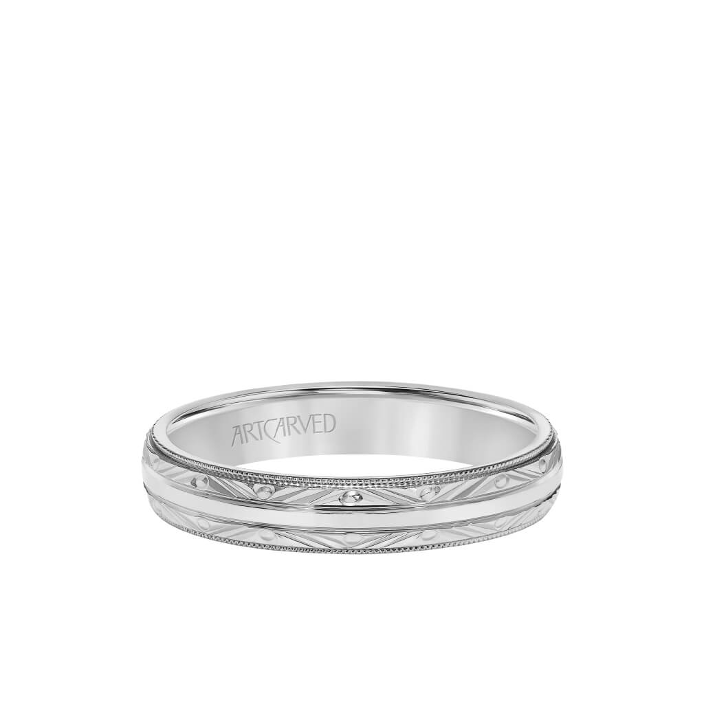 4MM Men&#39;s Wedding Band - Swiss Cut Engraved Design with Milgrain and Flat Edge