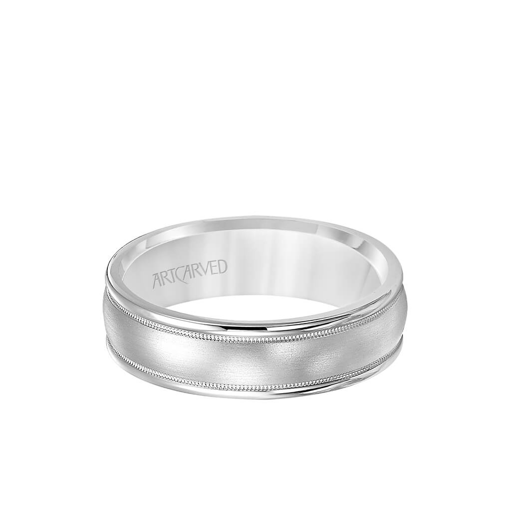 6.5MM Men&#39;s Wedding Band - Brush Finish with Milgrain Accents and Round Edge