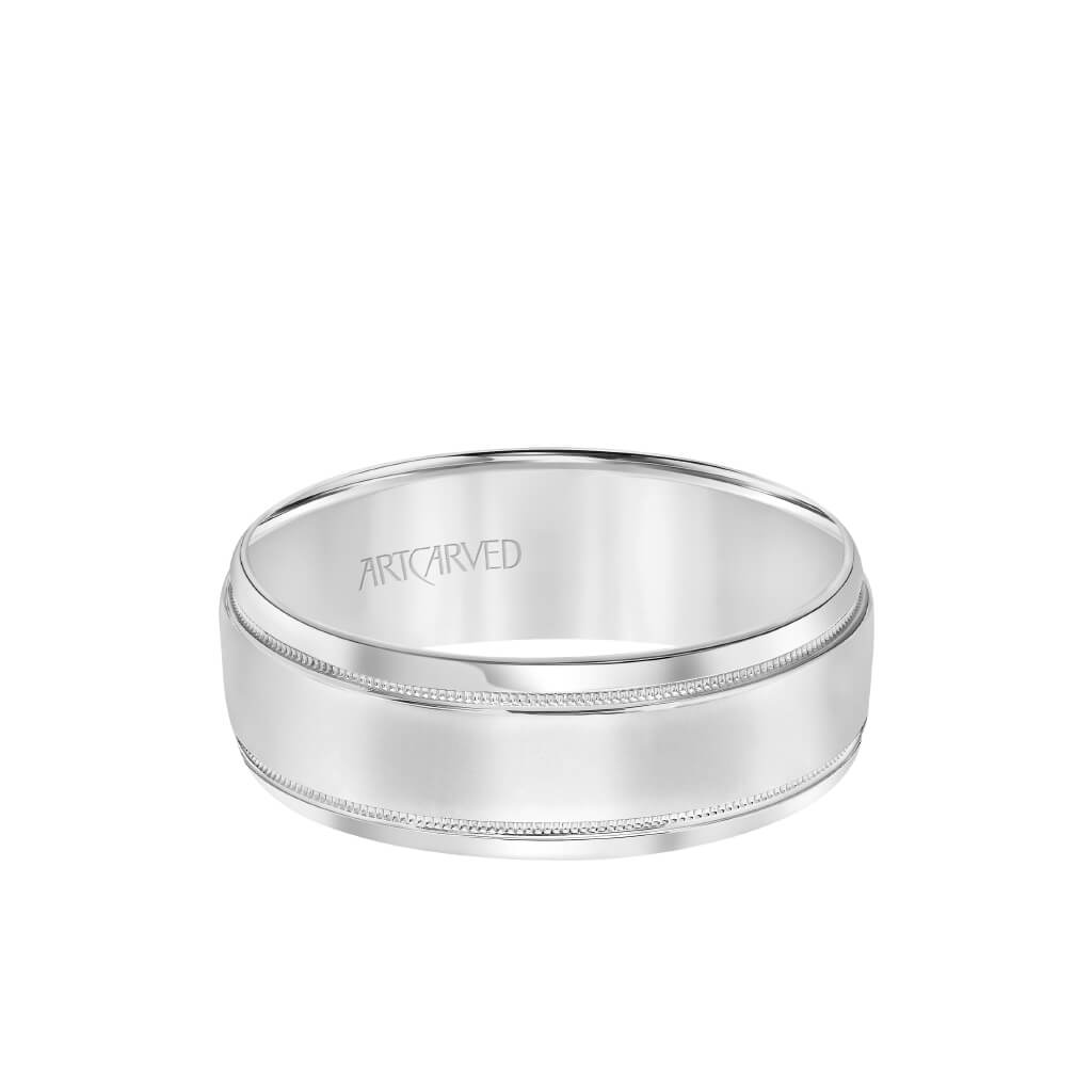 5.5MM Men&#39;s Wedding Band - High Polish Finish with Milgrain Detail and Bevel Edge