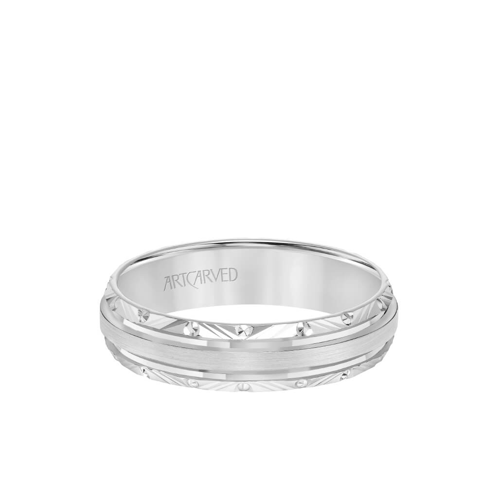 5.5MM Men&#39;s Wedding Band - High Polish Finish and Engraved Edge