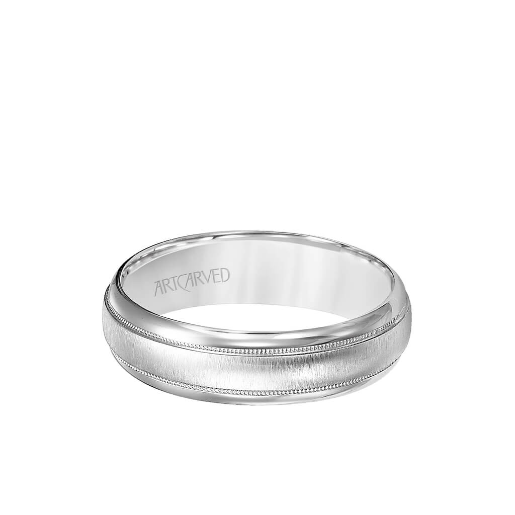 6MM Men&#39;s Wedding Band - Brush Finish with Milgrain and Round Edge