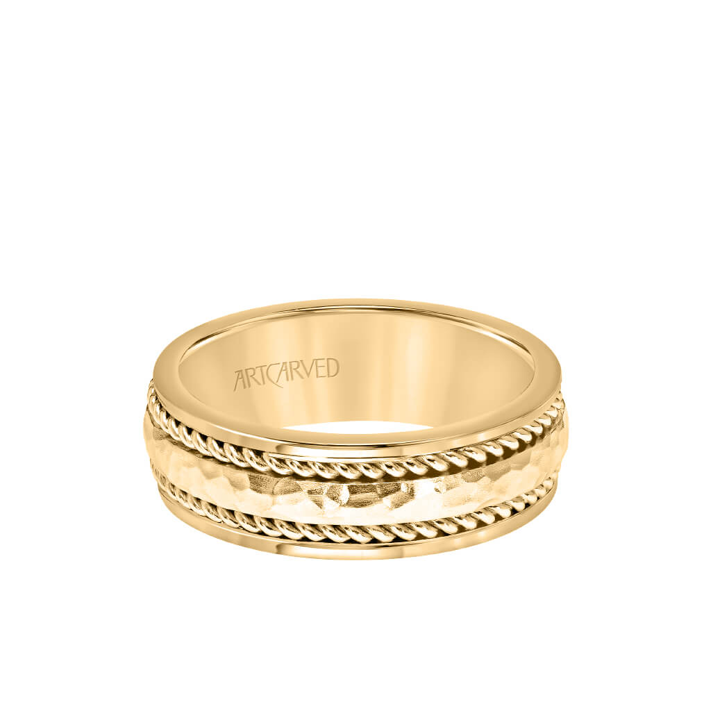 7.5MM Men's Wedding Band - Hammered Finish with Rope Design