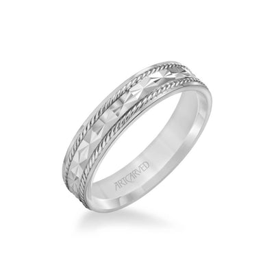 5MM Men's Wedding Band - Engraved Design with Rope Detailing and Rolled Edge