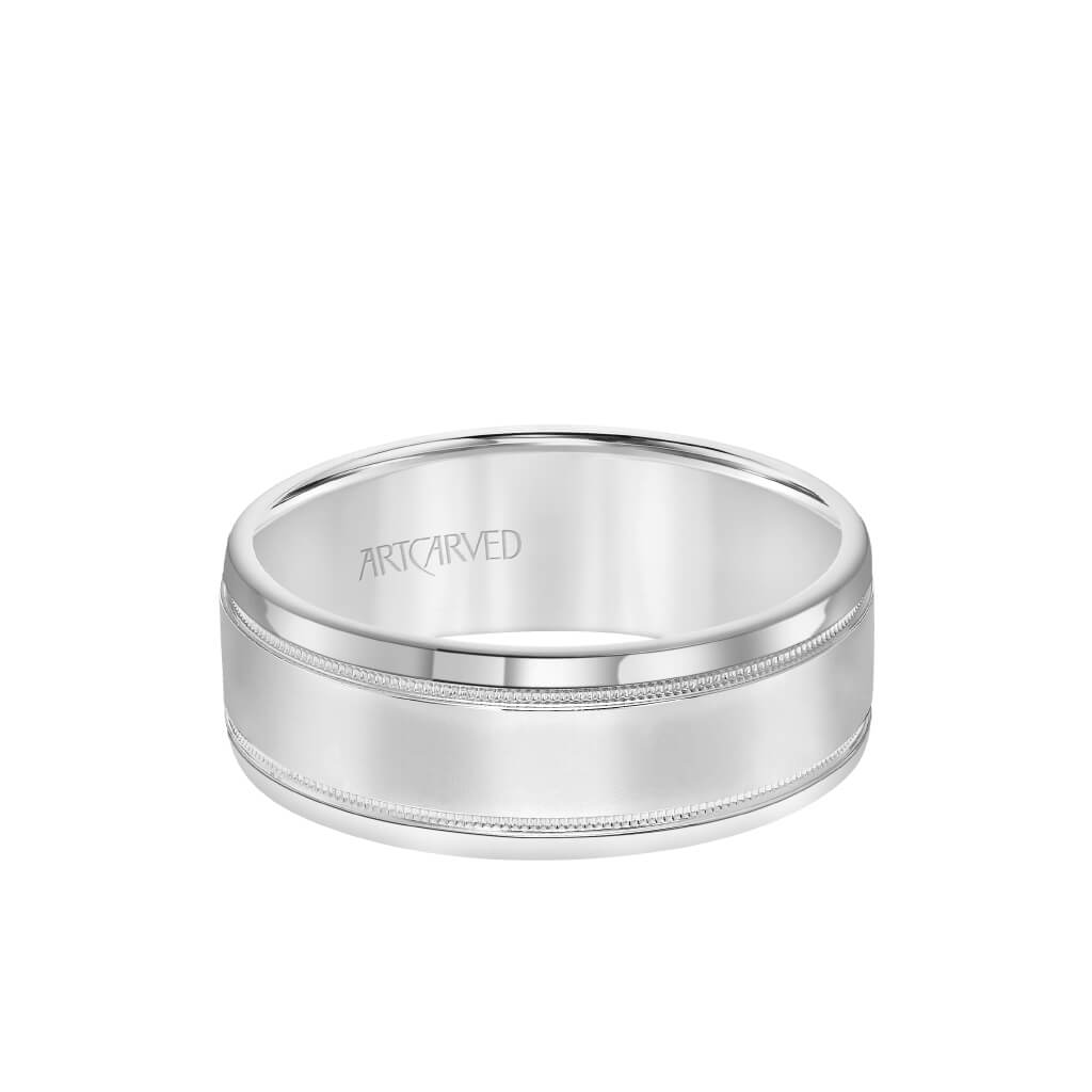 7.5MM Men&#39;s Classic Polished Wedding Band - Polished Finish with Milgrain Detail and Round Edge