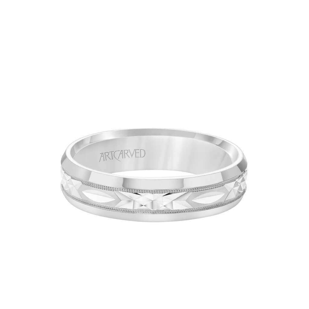 6MM Men&#39;s Wedding Band - Swiss Cut Design with Milgrain and Rolled Edge