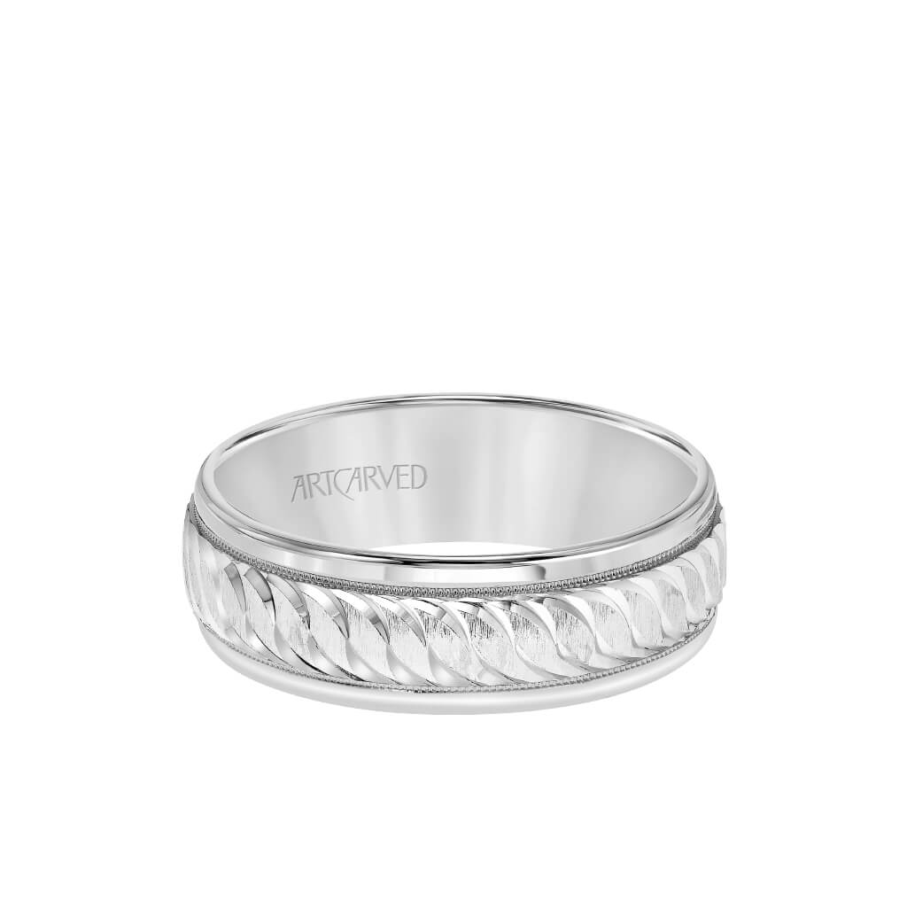 7MM Men&#39;s Classic Wedding Band - Swiss Cut Engraved Design with Milgrain and Round Edge