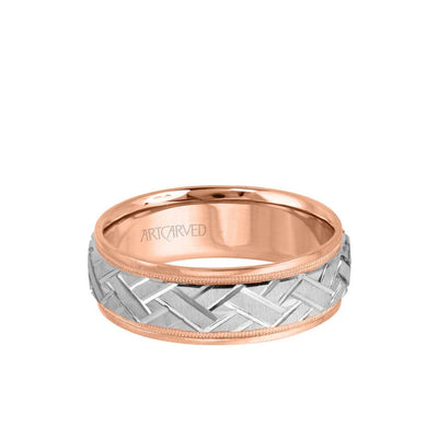7MM Men's Classic Wedding Band - Criss-Cross Swiss Cut Engraved Design with Milgrain and Round Edge