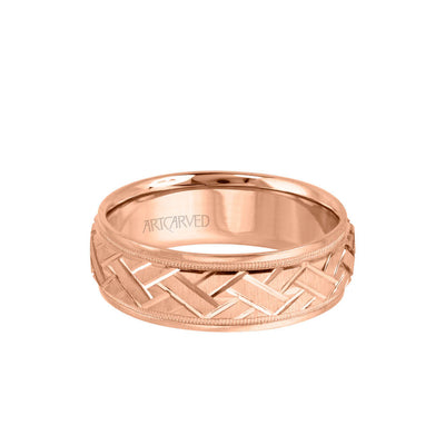 Unique Men's Wedding Band with Engraved Geometric Pattern 18K