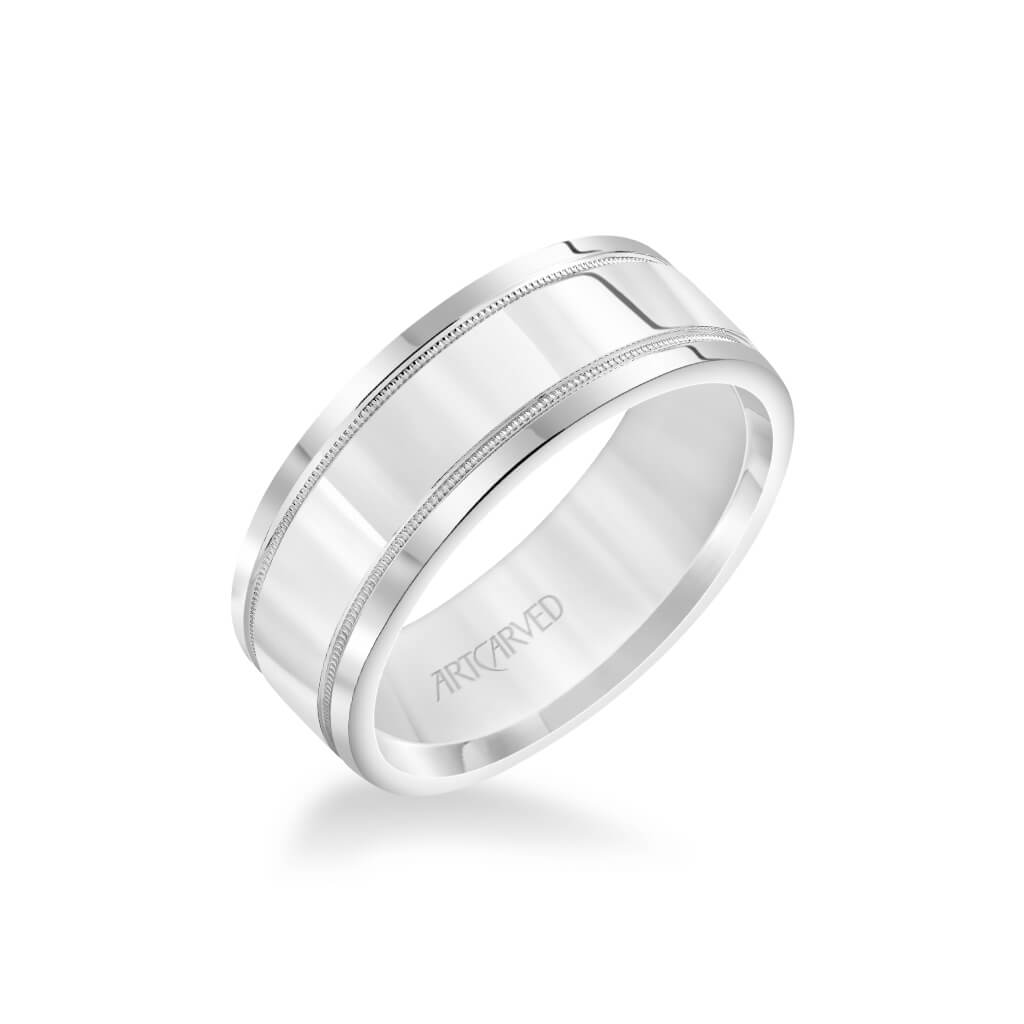 8MM Men's Classic Polished Wedding Band - Polished Finish with Milgrain Detail and Round Edge