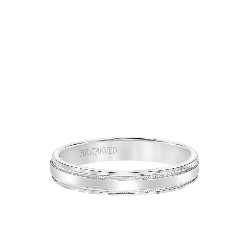 6.5MM Men&#39;s Wedding Band - High Polished Finish with Milgrain Detail and Bevel Edge