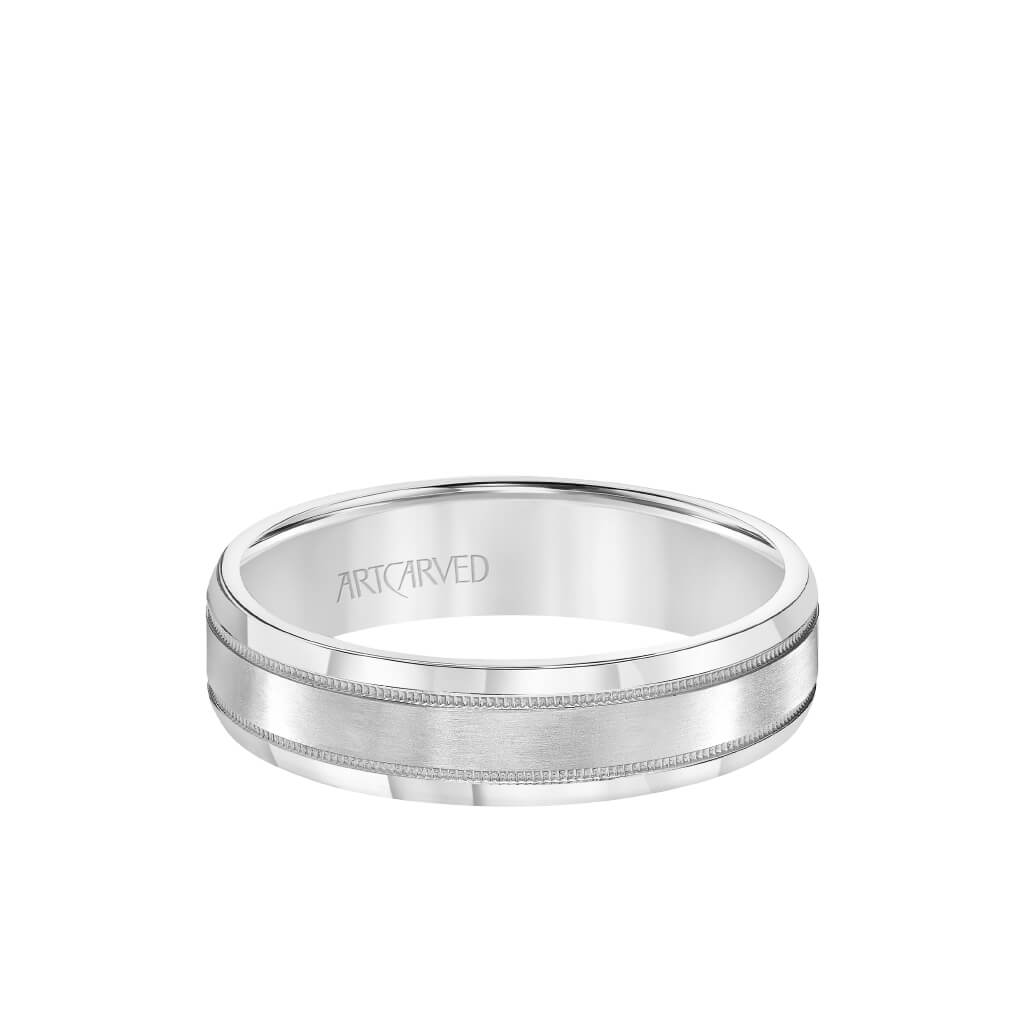 6.5MM Men&#39;s Wedding Band - High Polished Finish with Milgrain and Bevel Edge