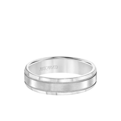 6.5MM Men's Wedding Band - High Polished Finish with Milgrain and Bevel Edge