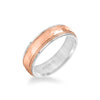6MM Men's Classic Two Tone Wedding Band - Hammered Finish with Milgrain Detail and Step Edge