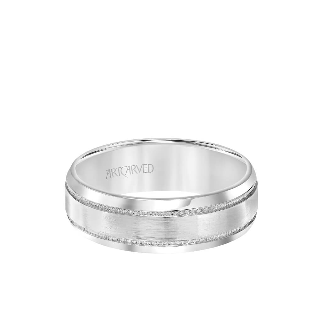 7MM Men&#39;s Classic Wedding Band - Brush Finish with Milgrain Detail and Rolled Edge