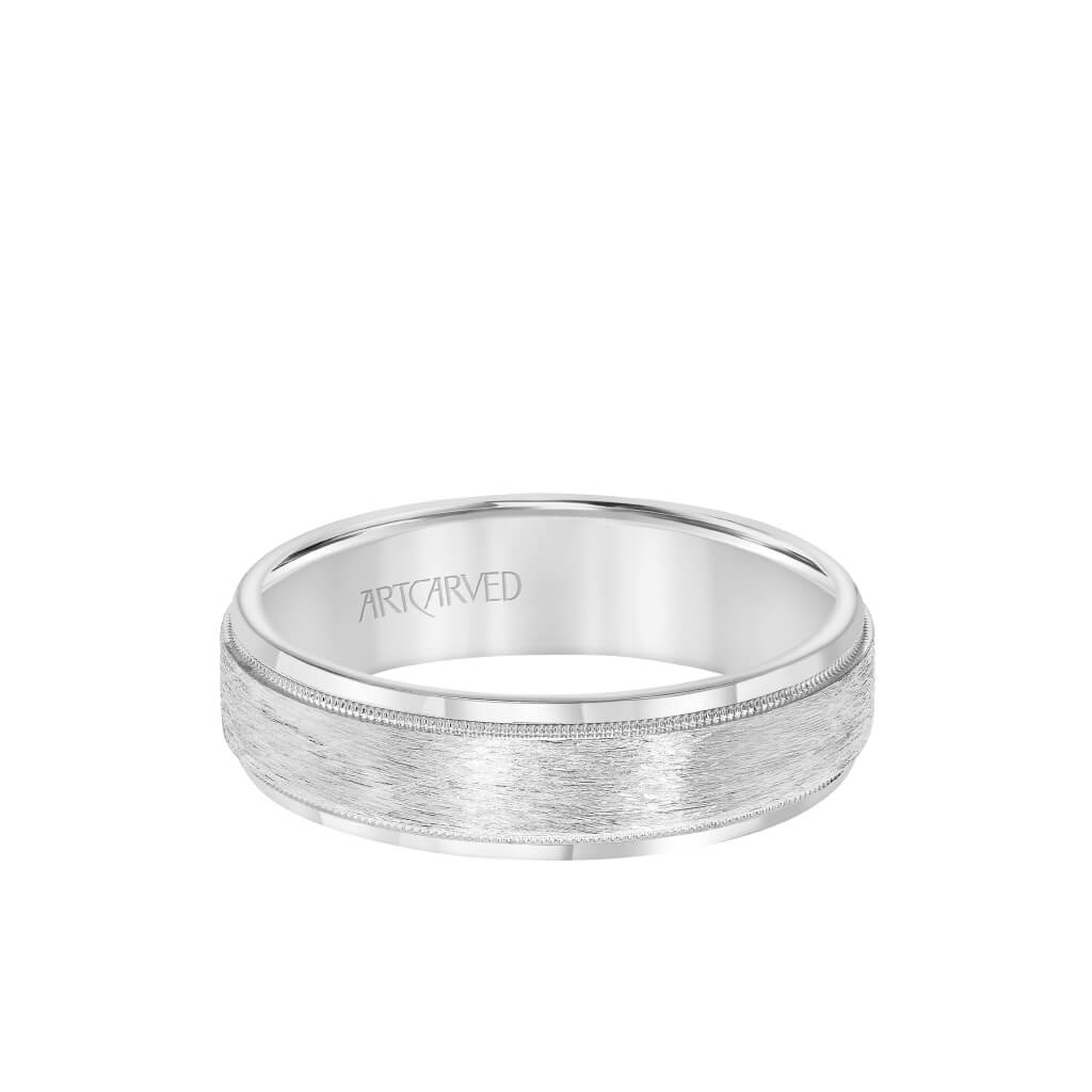 6MM Men&#39;s Wedding Band - Crystalline Finish with Milgrain and Bevel Edge