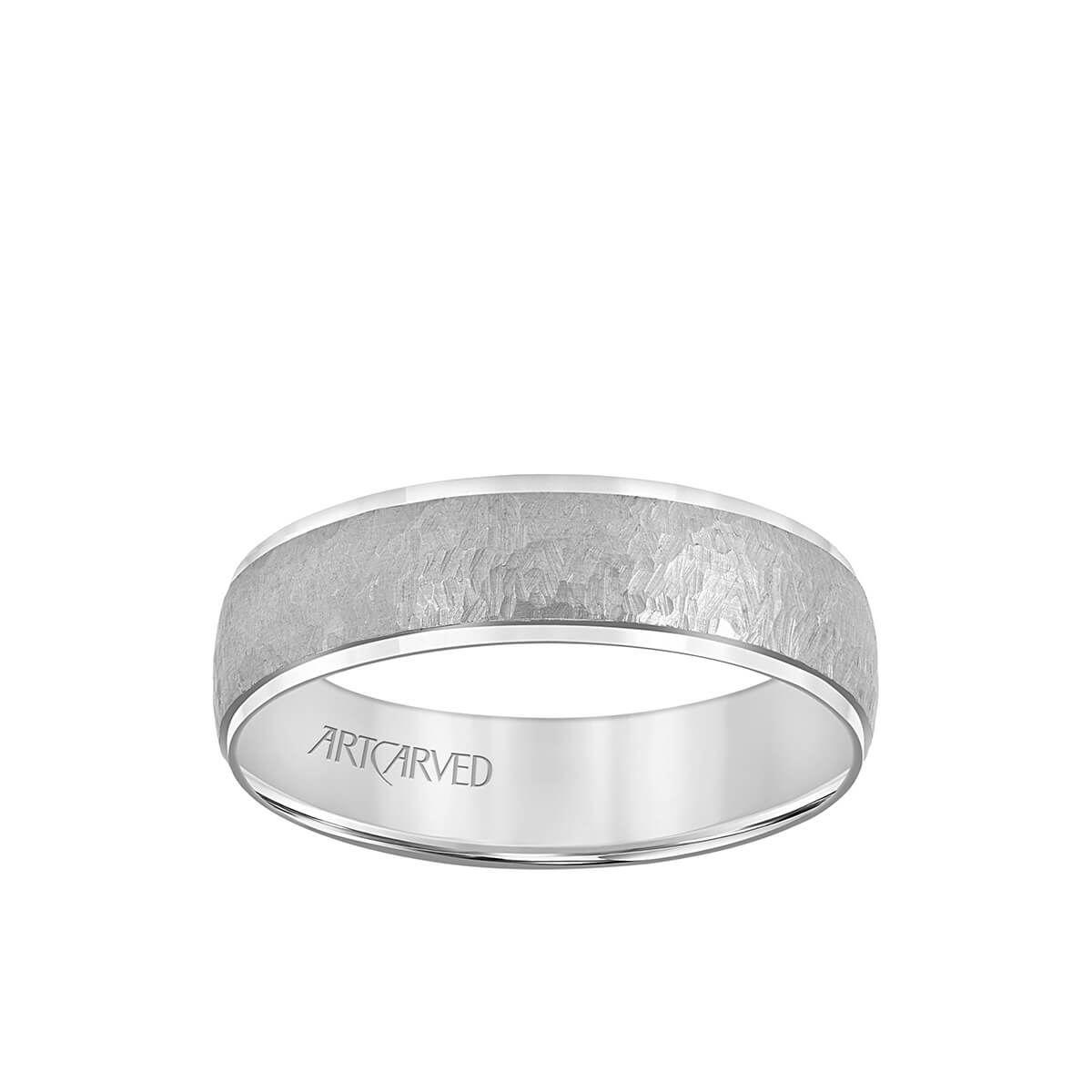 6MM Men&#39;s Classic Wedding Band - Hammered Finish and Step Edge