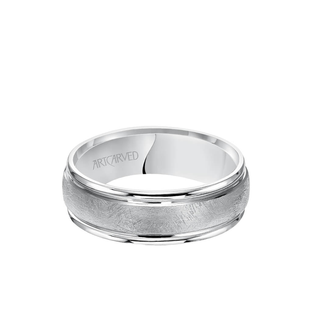 7.5MM Men&#39;s Classic Wedding Band - Domed Crystalline Finish and Flat Edge