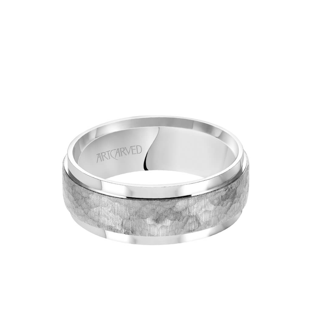 8MM Men&#39;s Classic Wedding Band - Brush Hammered Finish and Flat Edge