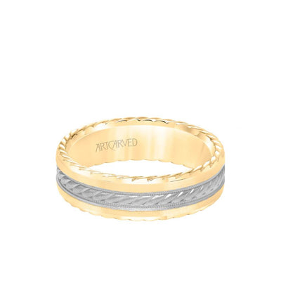6.5MM Men's Wedding Band - Soft Sand Finish with Rope Center, and Bevel Edge with Side Rope Detail