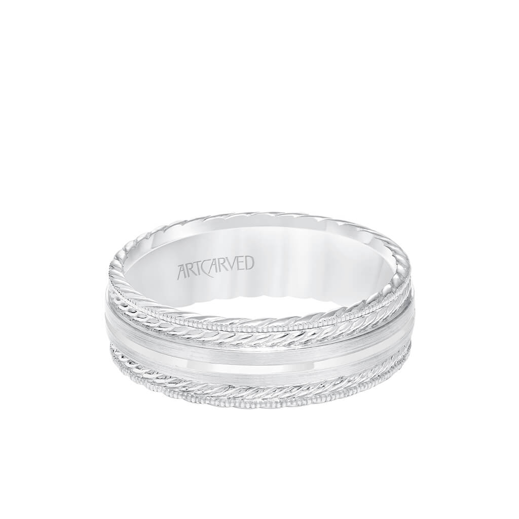 7MM Men&#39;s Wedding Band - Satin Finish with Rope Details and Milgrain and Rope Edge