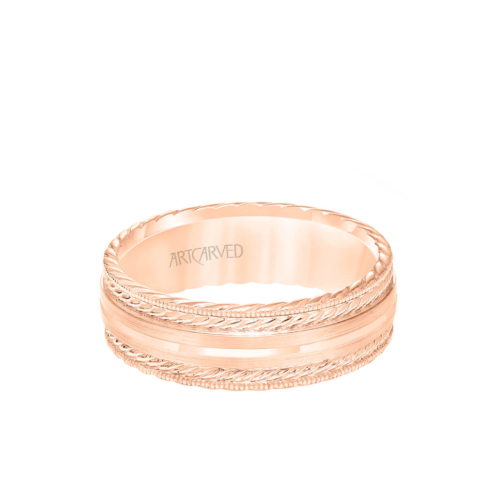 7MM Men's Wedding Band - Satin Finish with Rope Details and