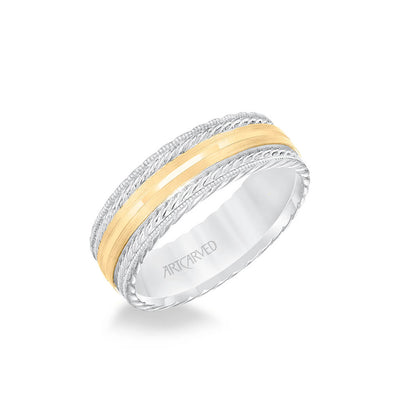 7MM Men's Wedding Band - Satin Finish with Rope Details and Milgrain and Rope Edge