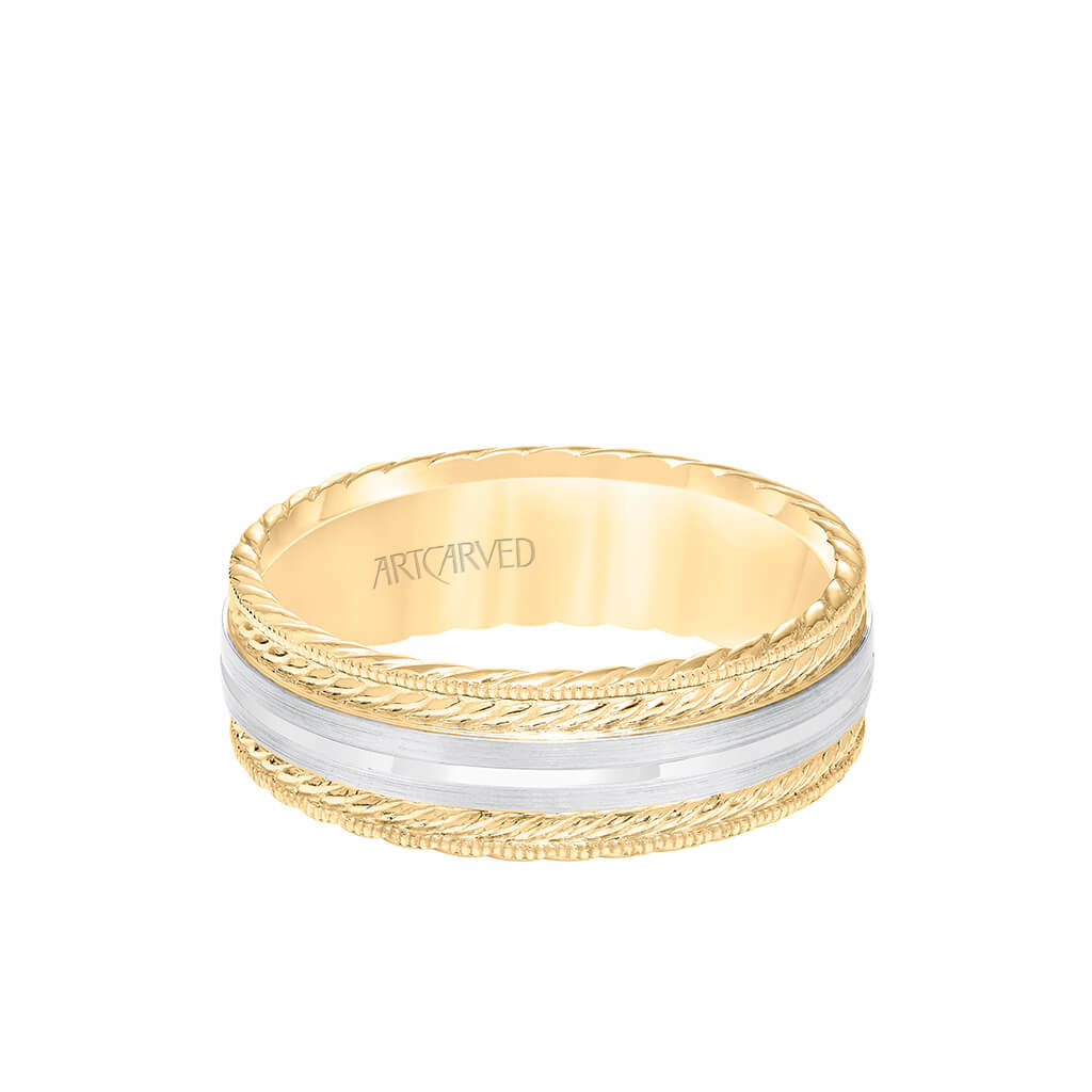 7MM Men's Wedding Band - Satin Finish with Rope Details and