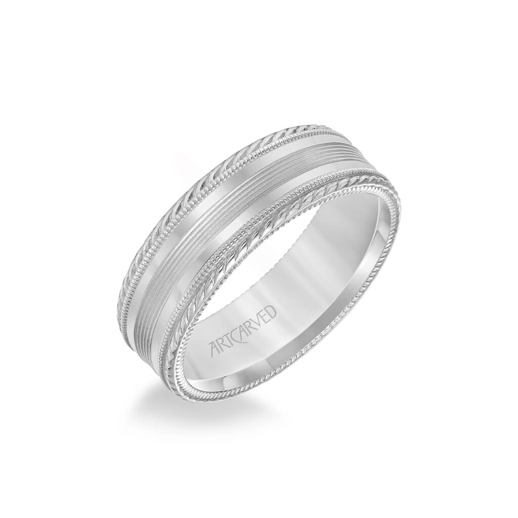 7MM Men's Wedding Band - Bright Brush Finish with Milgrain