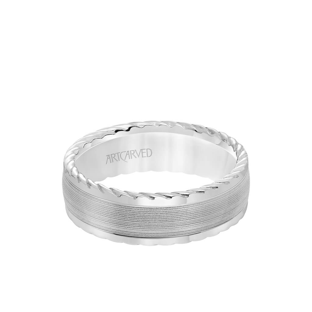 7MM Men&#39;s Wedding Band - Serrated Finish with Round Edge with Rope Detail