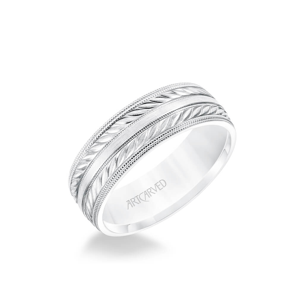 7MM Men's Wedding Band - Wheat Mofif with Milgrain Accents