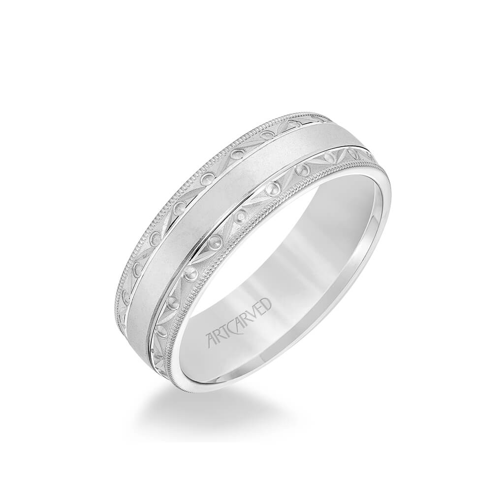 6.5MM Men's Wedding Band - Wire Emery Finish with Textured