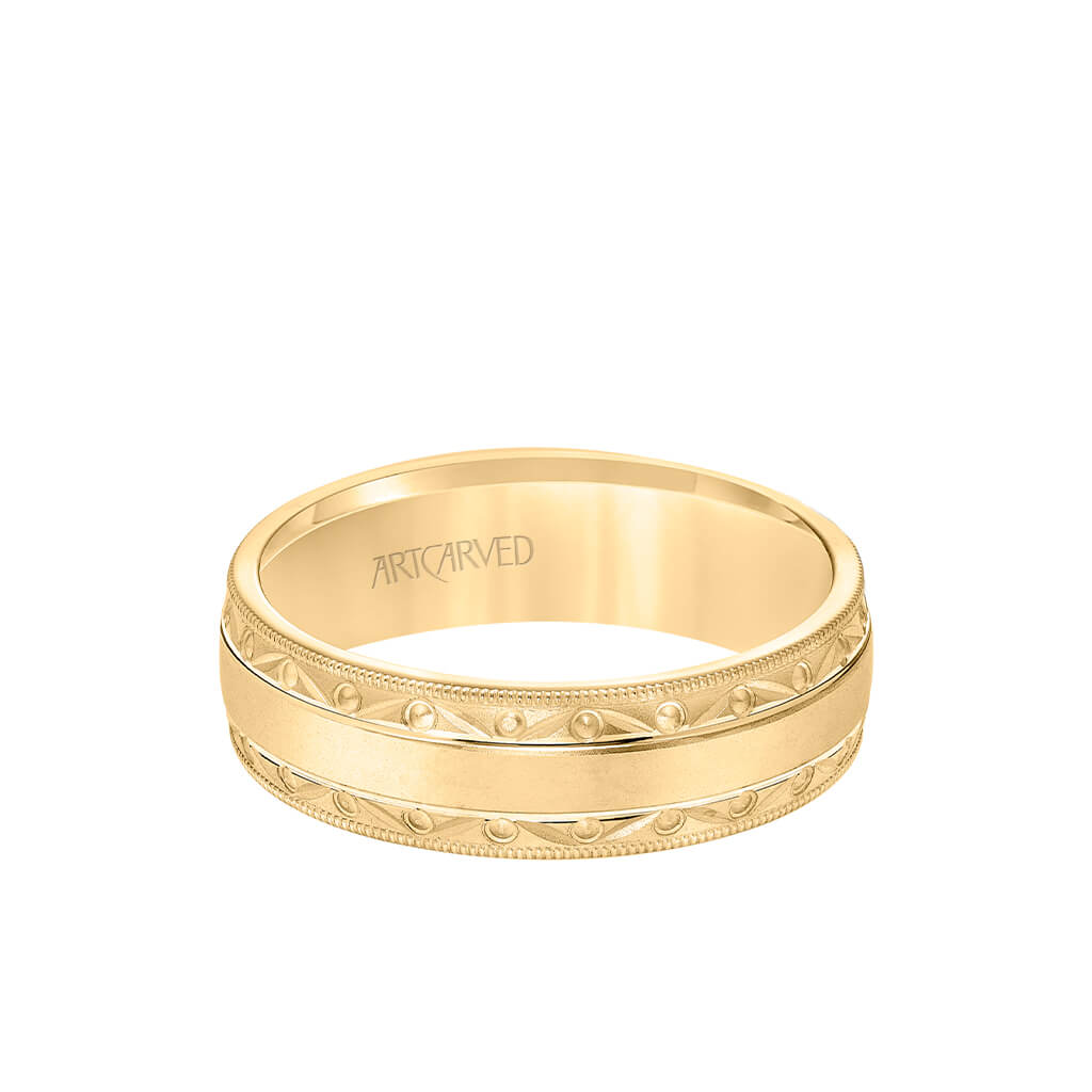 6.5MM Men's Wedding Band - Wire Emery Finish with Textured