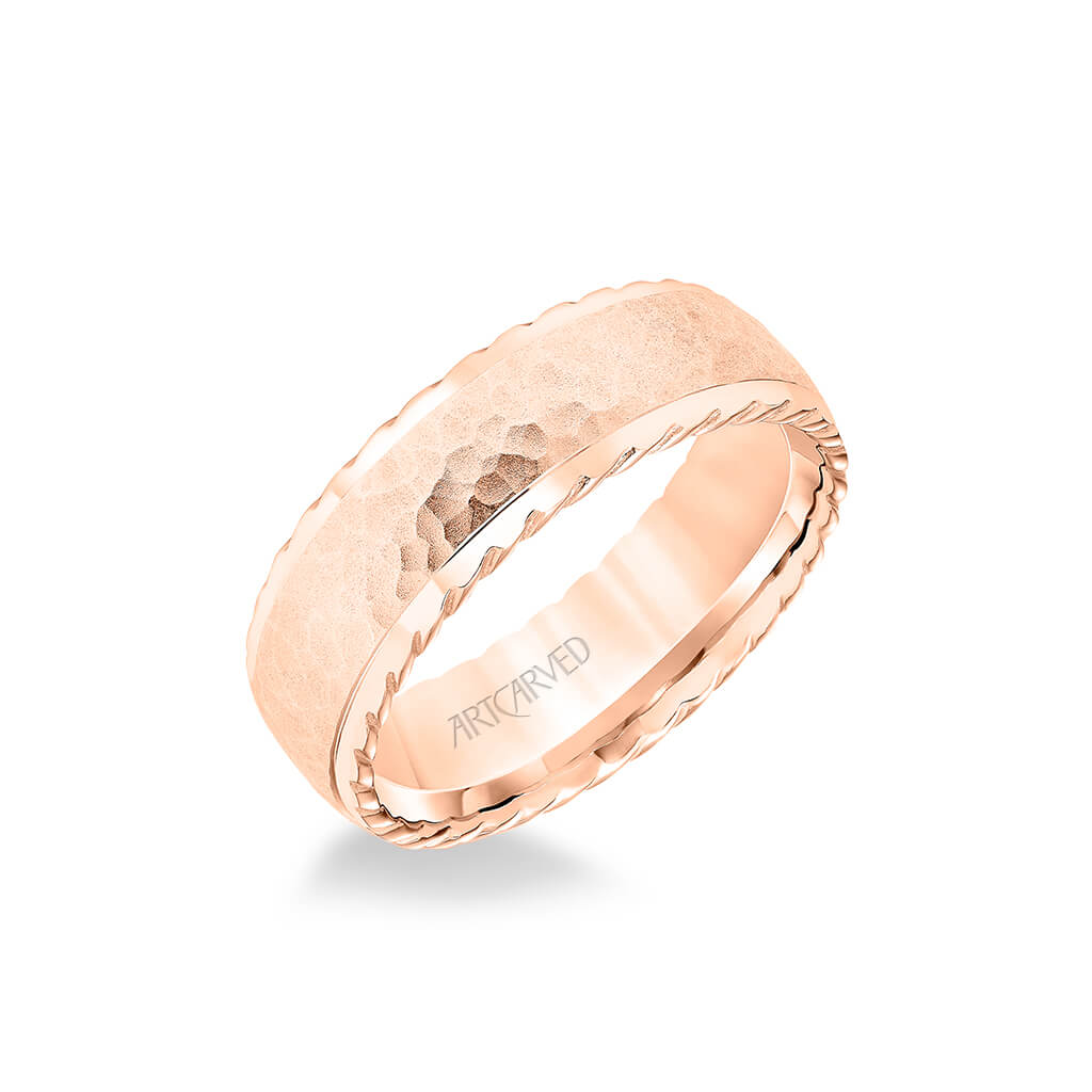 PROFESSIONAL GOLDSMITHING 彫金 アラン・リヴィア 7MM Men's Wedding Band - Hammered Finish with Rope Edge