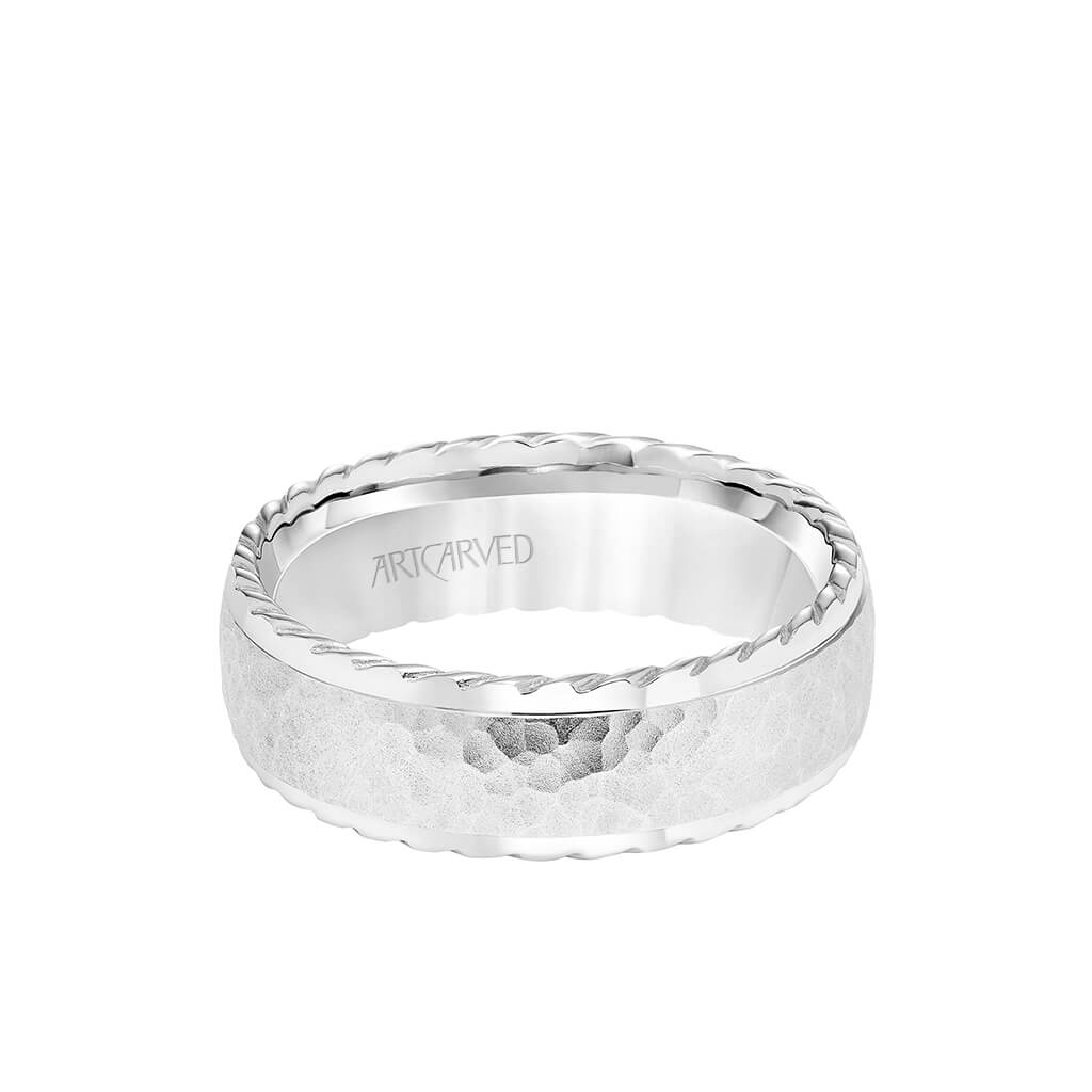 7MM Men&#39;s Wedding Band - Hammered Finish with Rope Edge