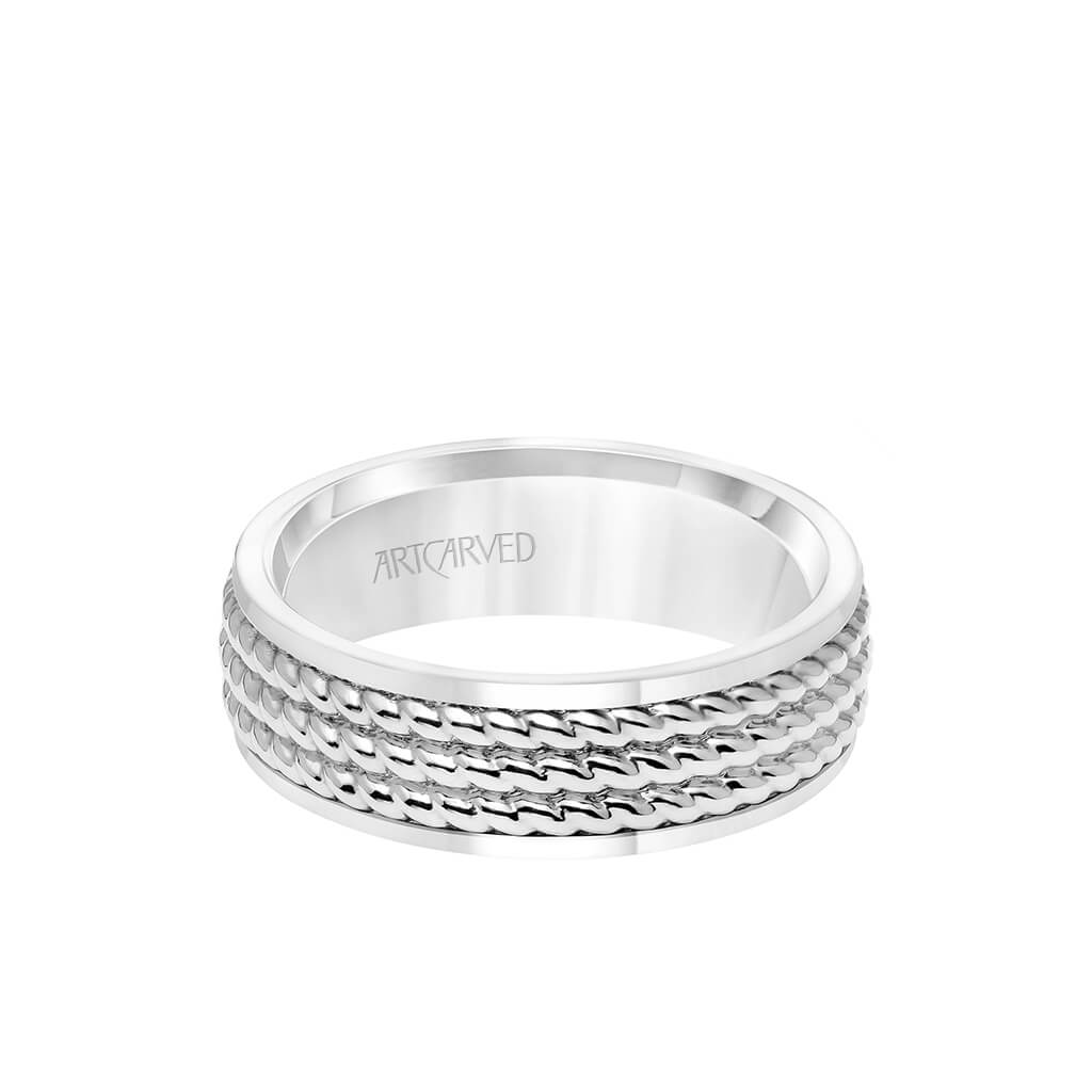 7MM Men&#39;s Wedding Band - Polished Finish with Triple Rope Inlay and Polished Edge