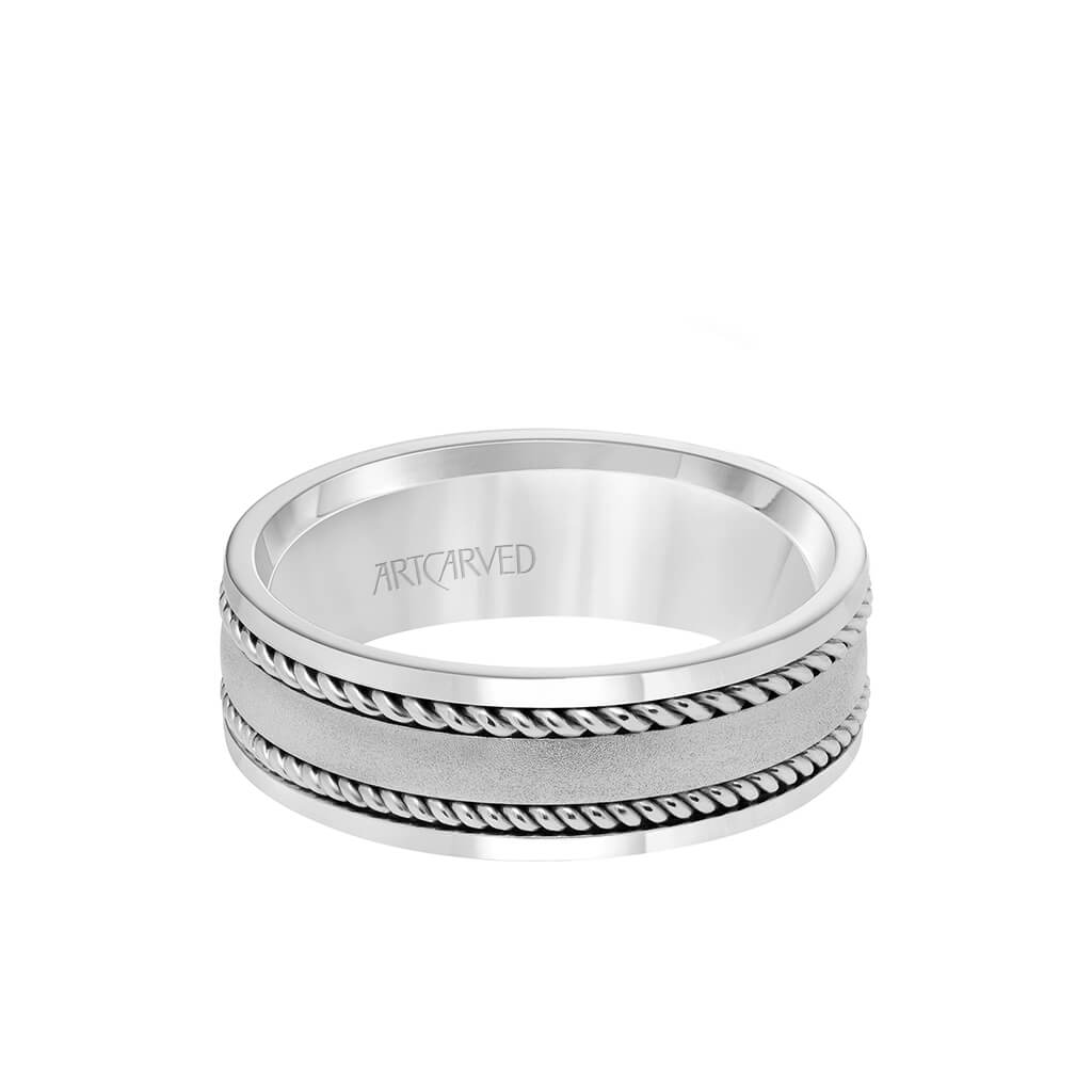 7MM Men&#39;s Wedding Band - Satin Finish with Rope Inlay and Polished Edge