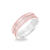 6.5MM Men's Wedding Band - White Gold Brush Finish with Rose Gold Cut Center with Rose Gold Interior and Round Edge