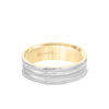 6.5MM Men's Wedding Band - Yellow Gold Coin Finish with Flat Cuts with White Gold Interior and Flat Edge