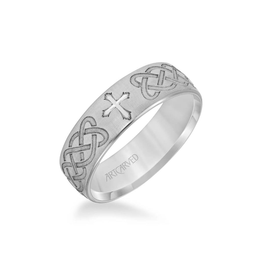6.5MM Men's Wedding Band - Brush Finish with Cross and Infinity Design Center