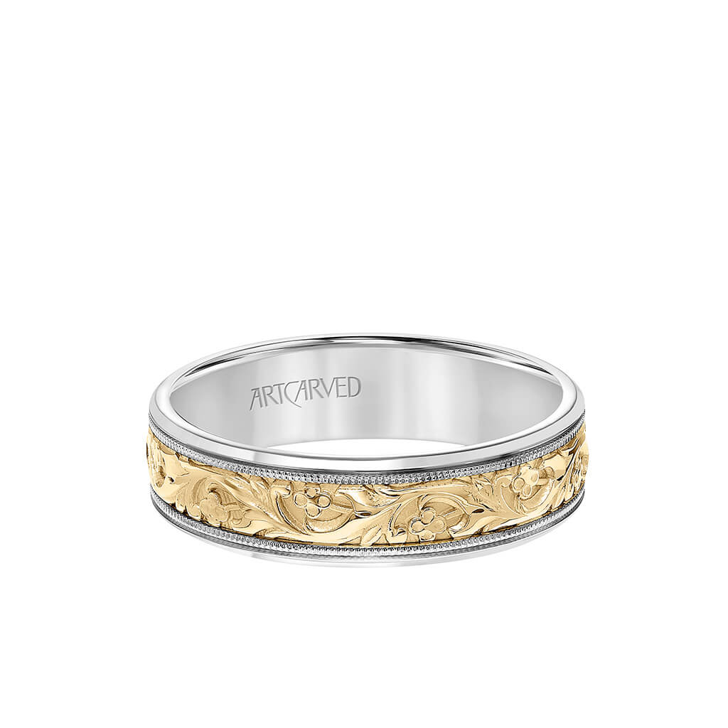 6MM Men's Wedding Band - Engraved Paisley Design With Milgrain Detail