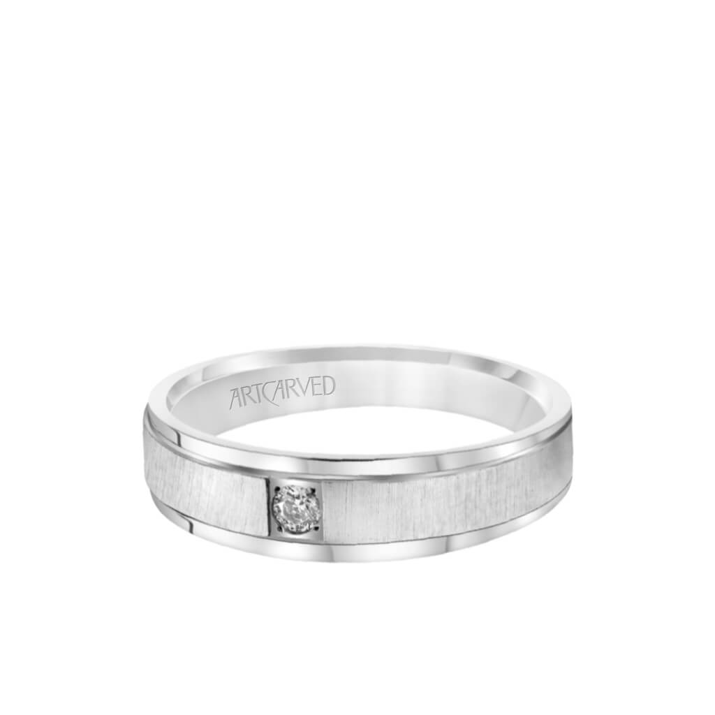 6MM Men&#39;s Classic Single Stone Diamond Wedding Band -  Vertical Brush Finish and Rolled Edge