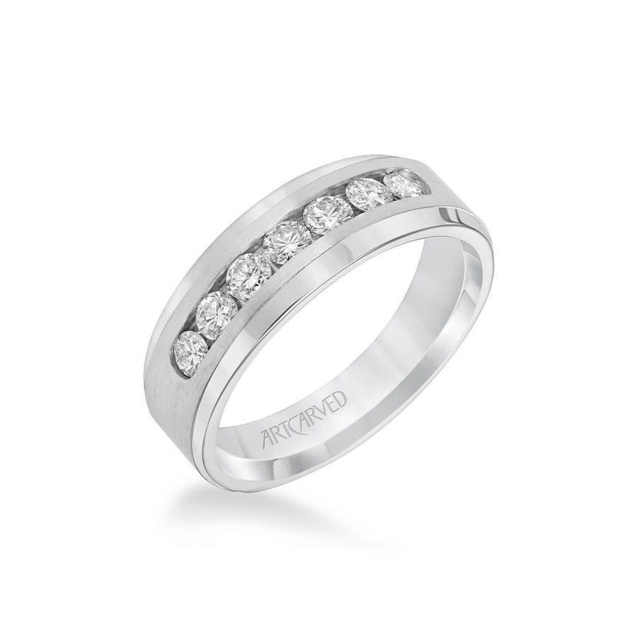 7.5MM Men's Wedding Band - Channel Set Diamonds with Tapered Band and Bevel Edge