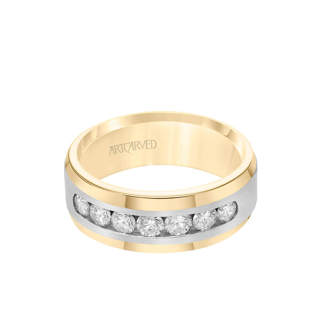 8MM Men's Wedding Band Channel Set Diamonds and Bevel Edge