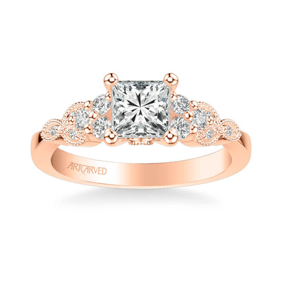 Adeline Contemporary Side Stone Floral Diamond Engagement Ring