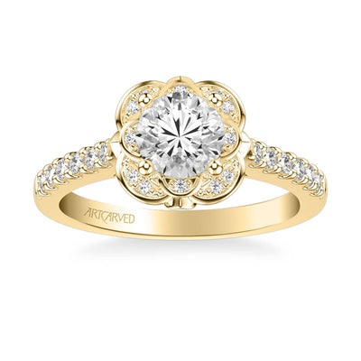 Skyler Contemporary Floral Halo Diamond Engagement Ring