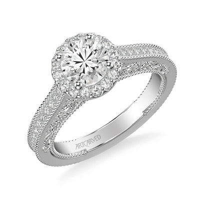 Indra Vintage Round Halo Diamond Heritage Collection Engagement Ring