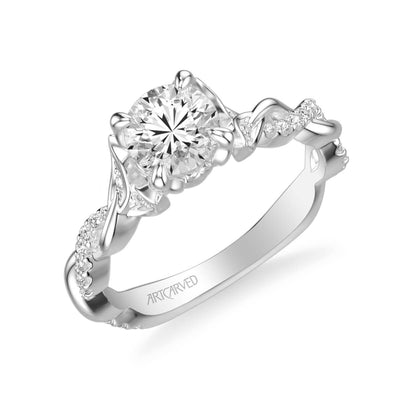 Amaryllis Contemporary Side Stone Floral Diamond Engagement Ring